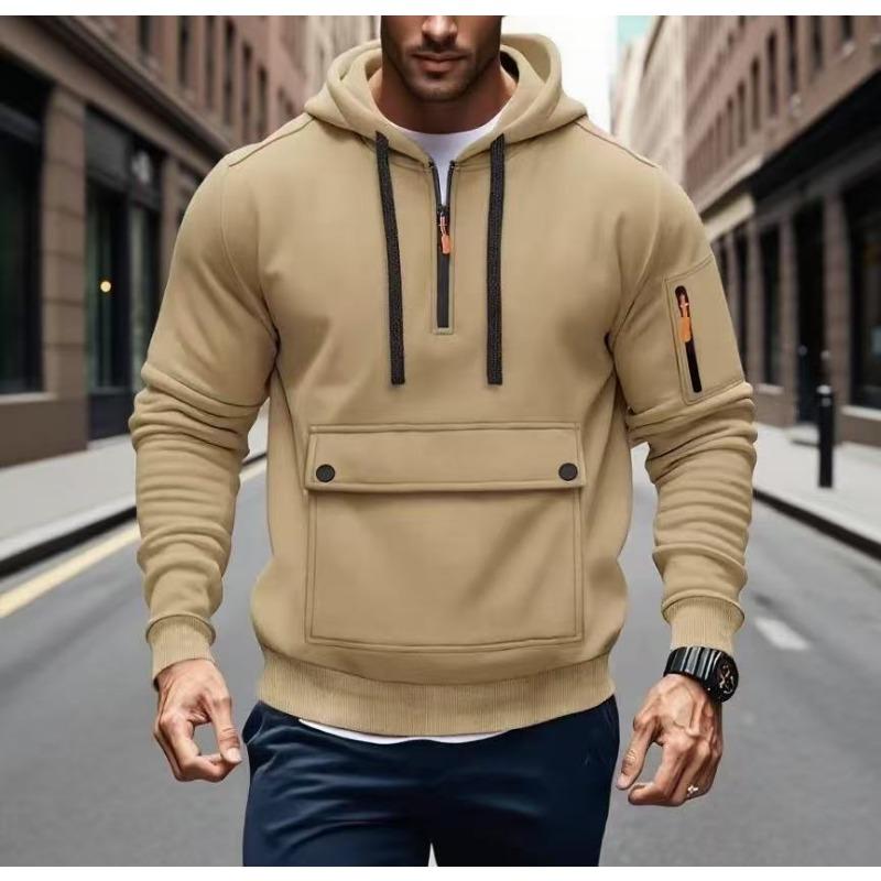 Men S Casual Hooded Sweatshirt Long Sleeve Pullover With Zipper Pocket
