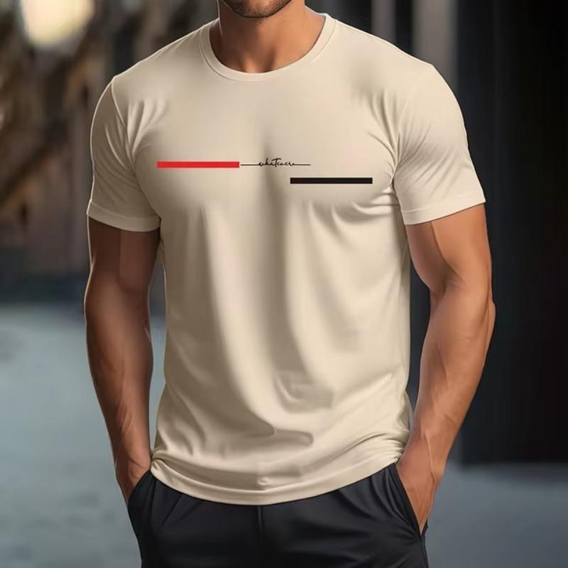 3D Digital Letter Printing Men's Fashionable Simple Style Short Sleeved Shirt Casual Pure Cotton Round Neck T-shirt