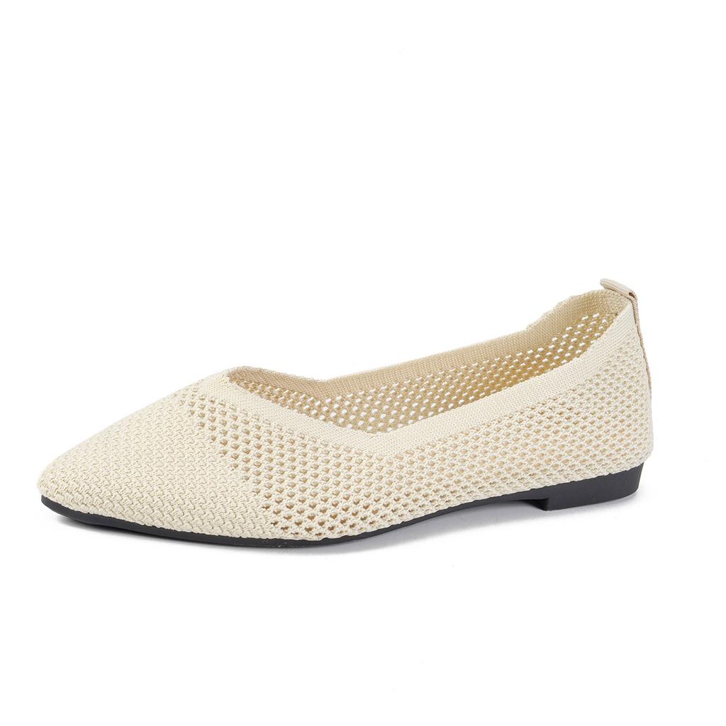 Knitted Women's Shoes with Breathable Soft Sole New Comfortable Pointed Flat Bottom Shallow Mouth, One Foot Casual Single Shoe