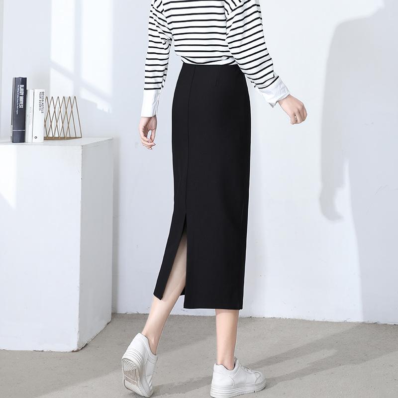 Women's High Waist Midi Skirt Pencil Skirt Solid Color Split Hem Slim Stretch OL Commute Skirt