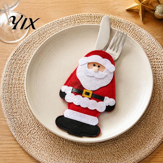 Festive Dinner Table Decorations Christmas Cutlery Holder Pockets, Santa Snowman Reindeer Tableware Bags, Pouch for Parties Bags Spoon Knife