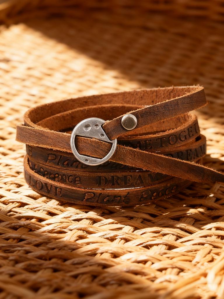 Neues Armband für Männer Punk-Stil Mehrschichtig Leder Mit Buchstaben Vintage Einfaches Design Für Schutz Glück & Energie Schmuck