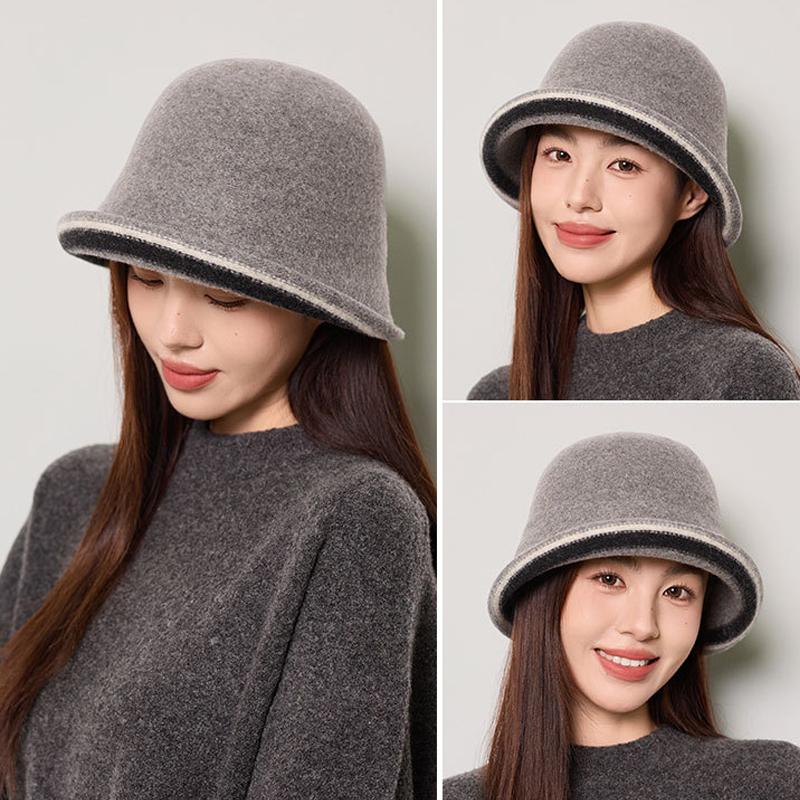 Wool Fisherman Hat Women's Winter Bucket Hat Contrast Color Basin Hat Bucket Hat
