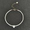Bohemian White Rice Bead Anklet with Heart & Mother-of-Pearl Pendant