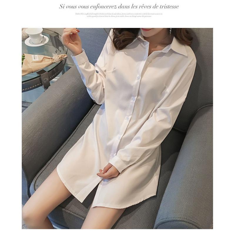 Women S Long Sleeve White Casual Loose Mid Length Shirt