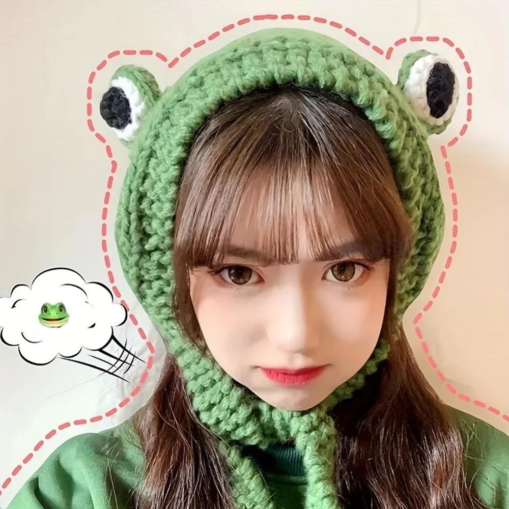 Cute Women  Beanie Hat Warm Warm Hat Cap Ladies Fashion Knitted  Frog Hat  Party Use
