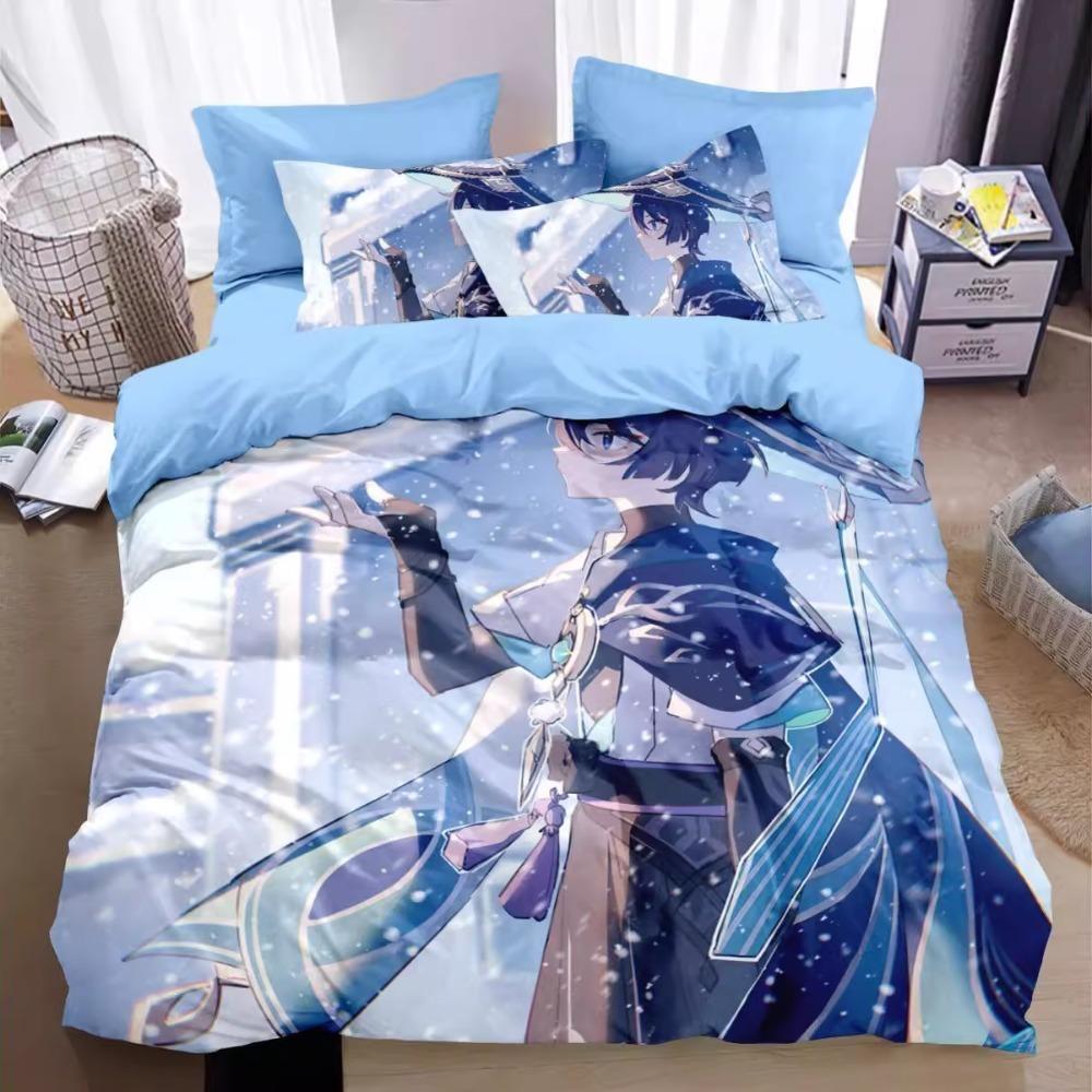 Anime-Figur,Mikrofaser-Bettwäschesets,Kinderbettwäsche mit Reißverschluss,Zimmerdekor,Bettbezug für Jugendliche, Erwachsene, Lila'