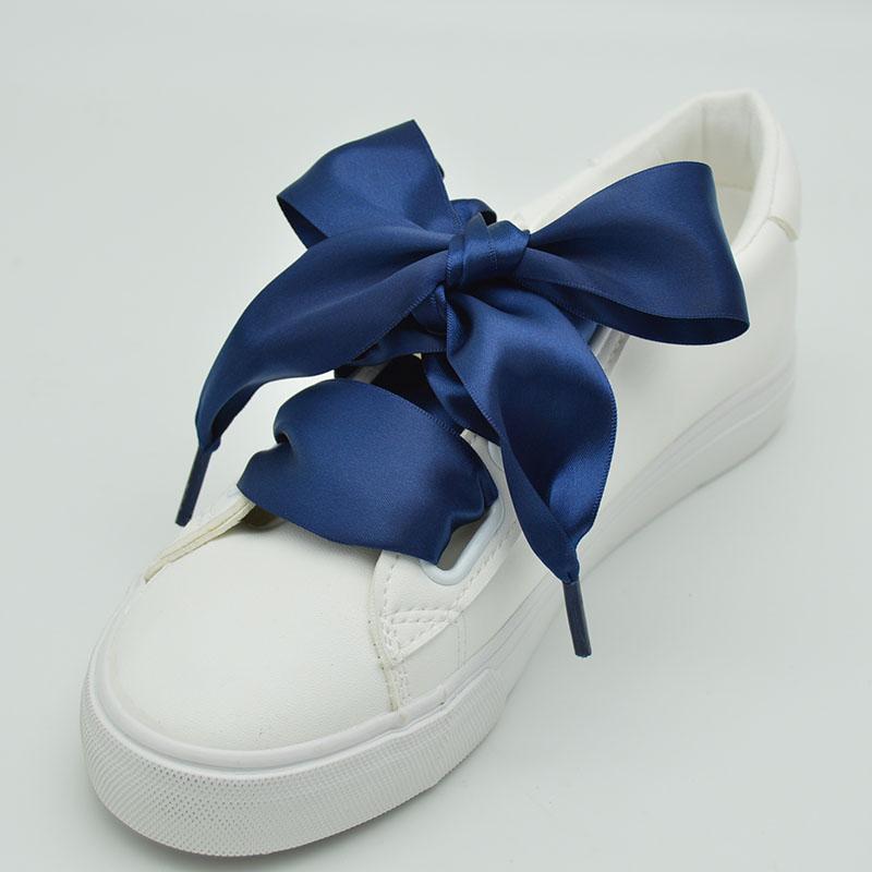 4 cm Verbreed Zijde Satijn Schoenveters Gladde Grote Strik Brede Veters Trend Schoonheid Wit Casual Sneakers Leren Schoenen Veters Dropship 80cm marineblauwe kleur