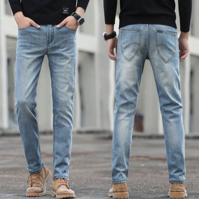 18 Colors Men 'S Jeans Classic Style Business Casual Advanced Stretch Regular Fit Denim Trousers Grey Blue Pants Male