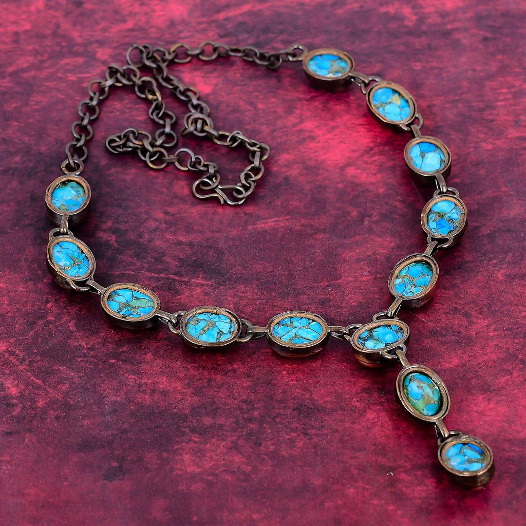 Collar de Turquesa Azul Cobre Joyería de Cobre Electroformada Collar Ajustable