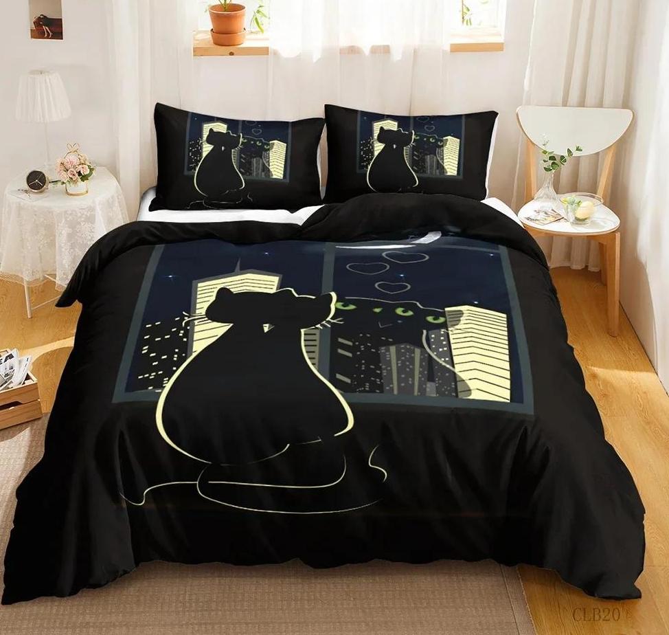 Cartoon Cute Cat Down Duvet Cover 3 Piece Set Single-Sided Printing Bedding Set Comfortable Quilt Cover With 2 Pillowcases