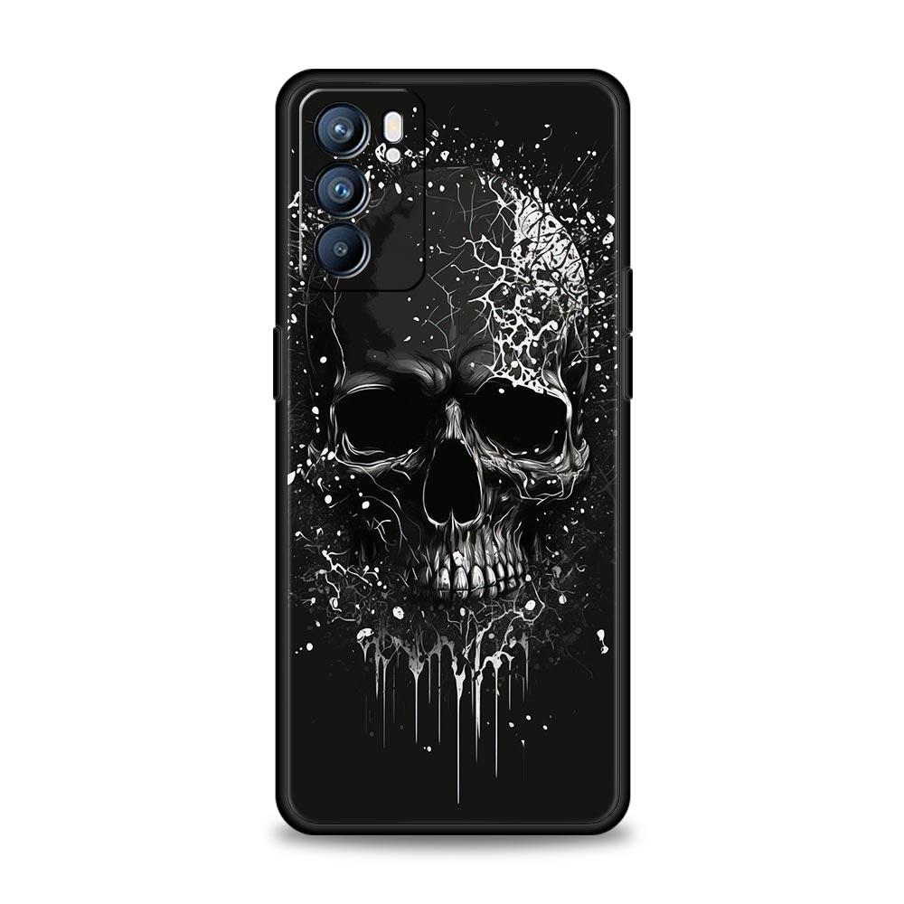 Phone Case Cover For Oppo A17 A31 A54 A57 A78 A79 Find X5 X6 Reno 7 8 10 11 12 13 F Pro 5G Soft TPU Shell Terror Black Skull Bag