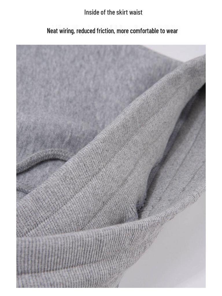 2026 Spring Korean Style Women's Gray Sporty High Waist Skirt - Casual Hip Wrap Sweatshirt Dress