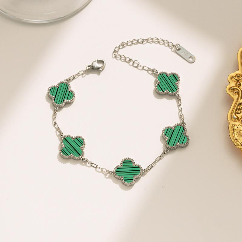 High-end Fashion Titanium Steel Double-sided Four-leaf Clover Bracelet for Women Elegant Style Bracelet
