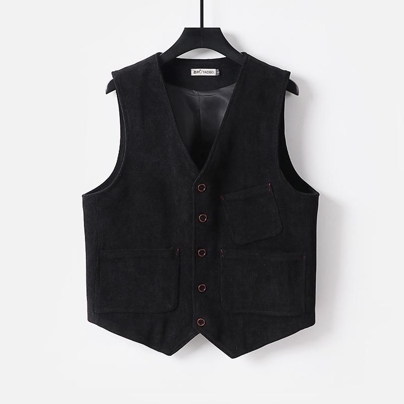 Men's Retro British Plus Size Multi-Pocket Corduroy Herringbone Vest