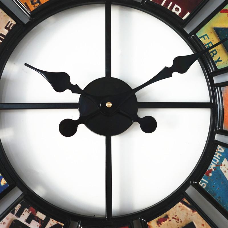 Retro License Plate Wall Clock with Wrought Iron Decoration