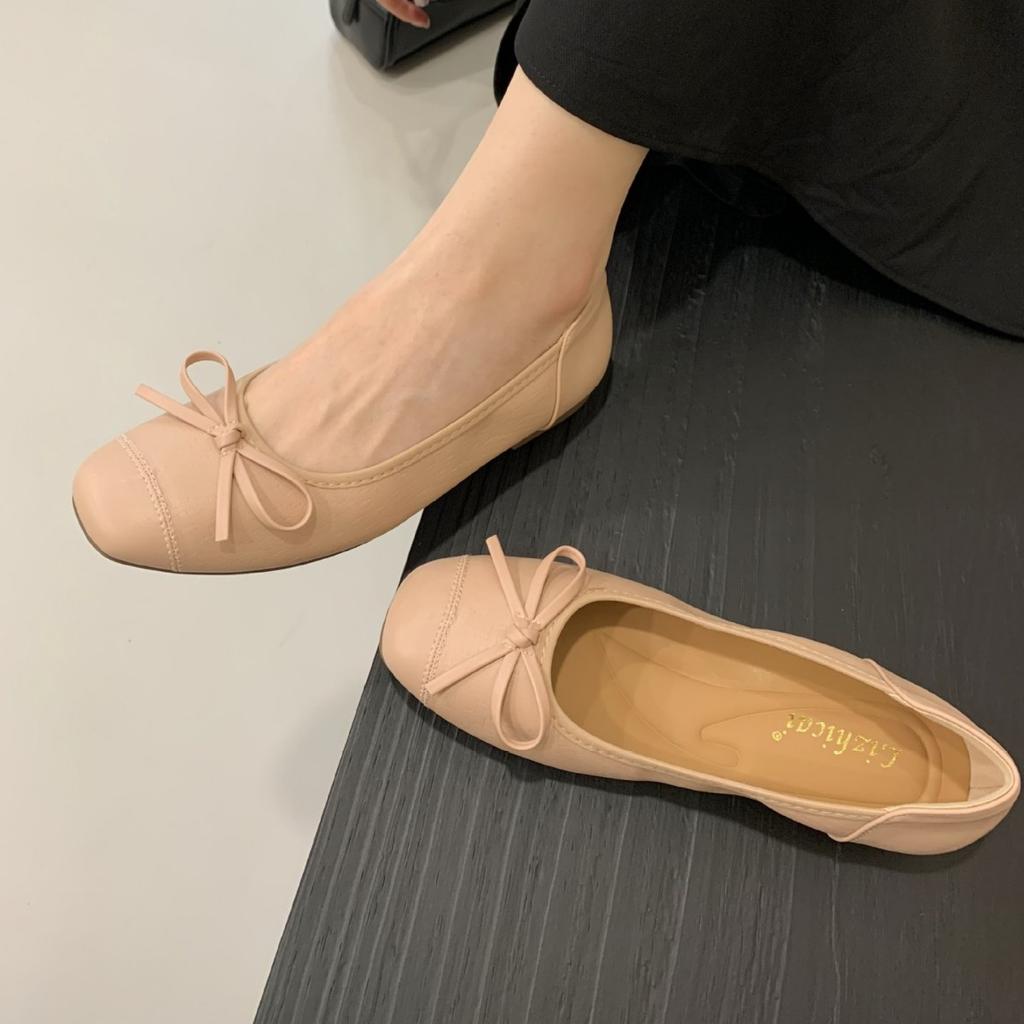 2025 New Round Head Bow Soft Sole Shallow Mouth Flat Bottom Doudou Pregnant Women's Single Shoes