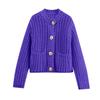 Women's Solid Color Coarse Needle Pocket Button Knit Cardigan Long Sleeved Sweater Jacket