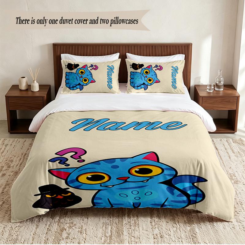 Derpy Tiger Personalized Custom Name 3‑Piece Bedding Set Soft Duvet Cover Set For Bedroom Home Decor