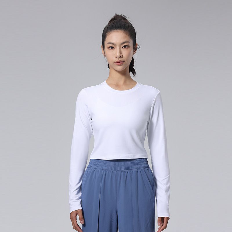 

Autumn New Arrival Nude Feel Long Sleeves Short Outdoor Yoga Clothes Daily Work Clothing Trendy Fashion Sports Casual T-shirt Women White 12/XXL