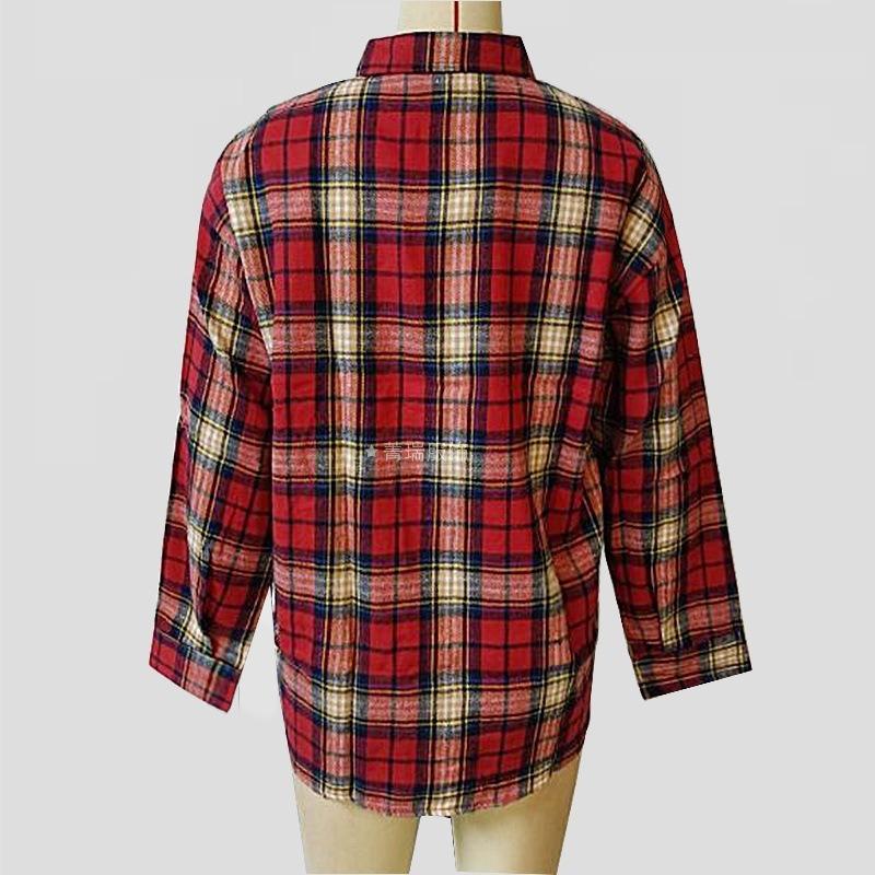 Women's New Spring Plaid Lapel Letters Applique Embroidery Commuter Long-sleeved Shirt