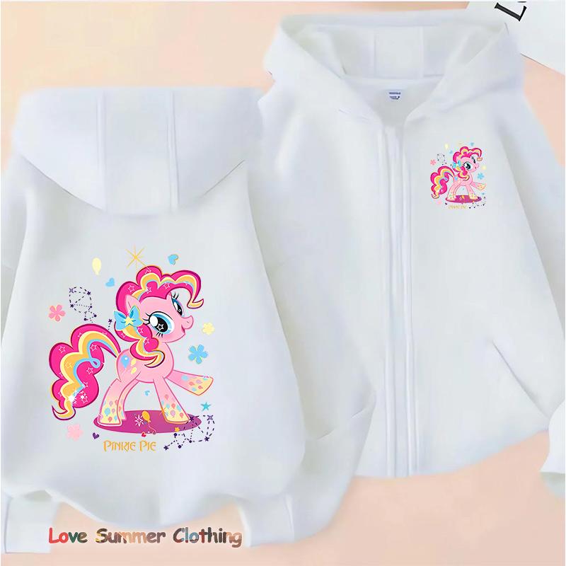 Little Girls Hoodie Zip Up Cute Pony Girls Fall Hooded Jacket Zip Little Pony Autumn Pullover Casual Hoodie Size 100-160