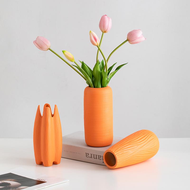 Nordic Ceramic Irregular shape Orange Small Vases, Home Dining Table, Living Room, Bedroom, Office Accessories, Flower Ware, 1Pc