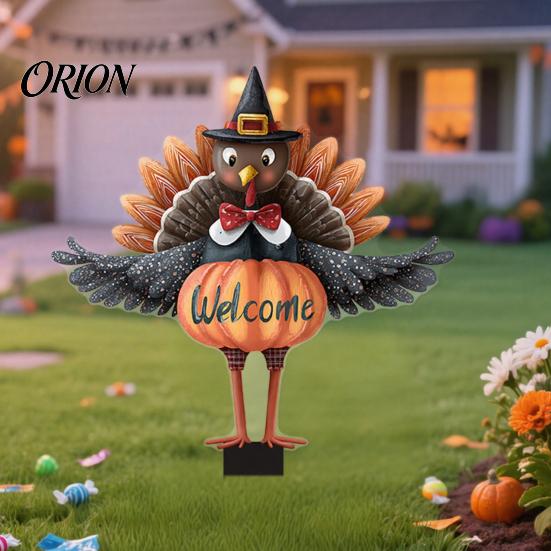 Autumn Harvest Lawn Ornaments Thanksgiving Turkey Garden Stake, Wizard Hat with Pumpkin Ornament, Stakes Waterproof Acrylic Yard Welcome Sign