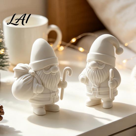 Personalized Christmas Gift 3D Printed Santa Claus Figure for DIY Painting Tabletop Desktop Holiday Statue Ornament White Resin Figurine Desk Shelf