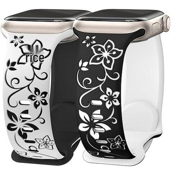 Compatible Apple Floral Engraved Silicone Watch Band for iWatch