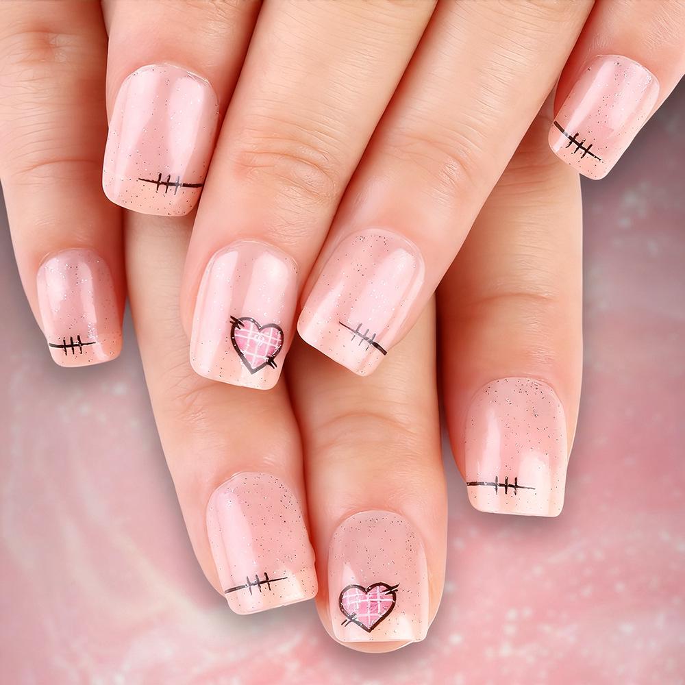 Valentine s Heart Glitter Glossy Nail Patches - 24 Piece Set