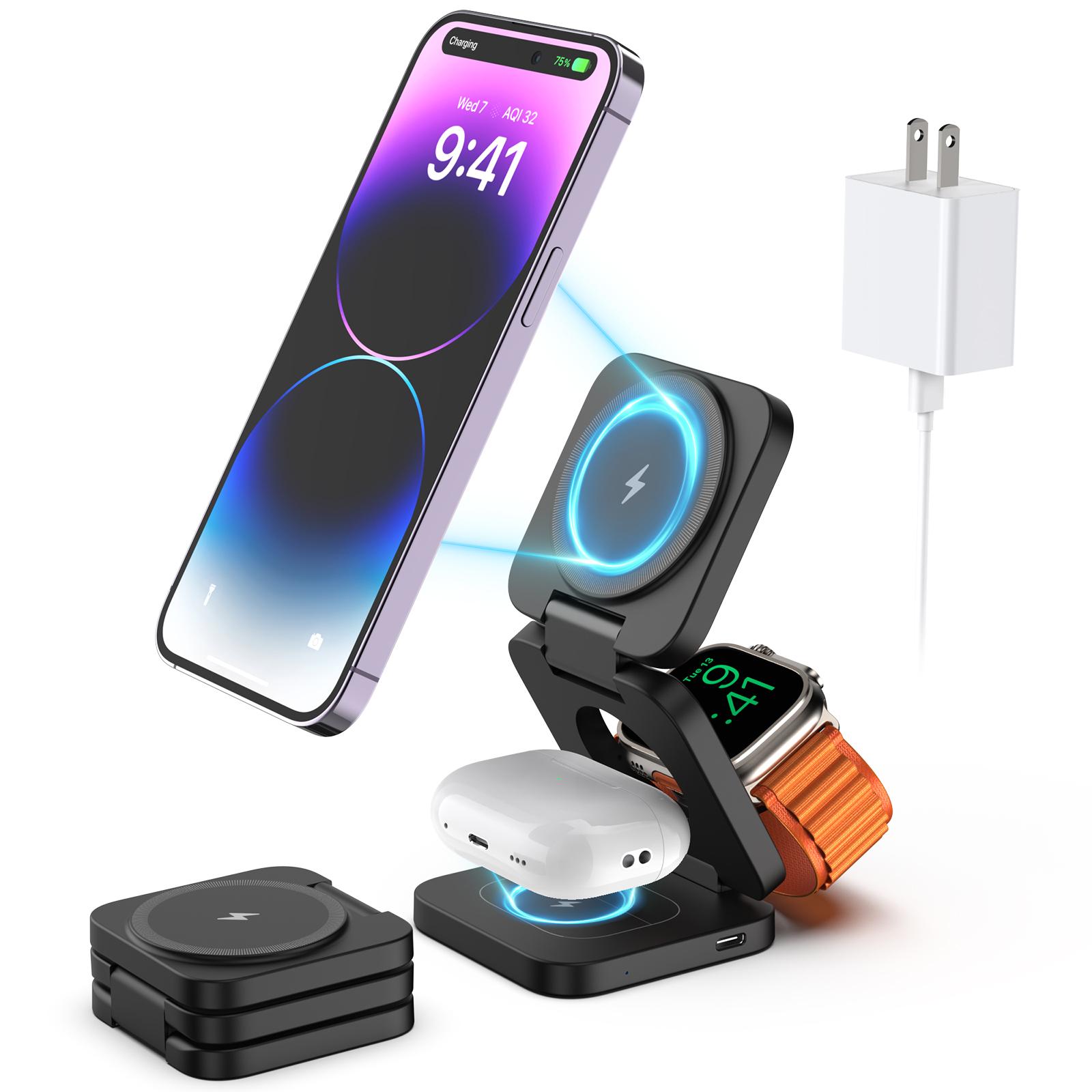 

KU XIU X55 Foldable Charging Pad for iPhone Magnetic Wireless Charger for Apple Watch AirPods Black