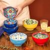 Bohemian Ceramic Bowl Set of 5 Colorful Floral Rice Noodle Soup Bowls for Kitchen Dining