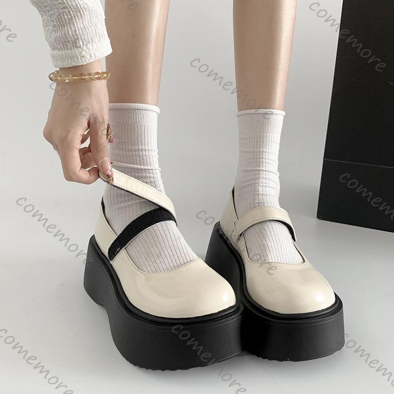 Comemore Retro Heightening Thick Bottom Loafers for Women Spring Autumn Casual Round Head High Heels Mary Janes Single Shoes