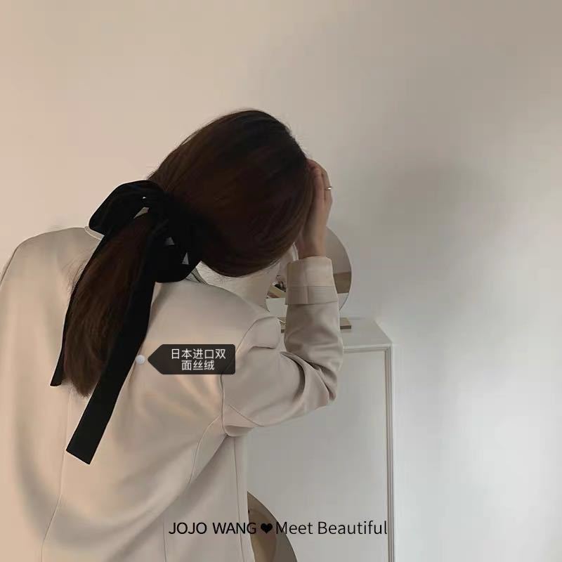 Fluwelen haarelastiek, damesstrik, zeer elastisch haarelastiek, haaraccessoire met lint