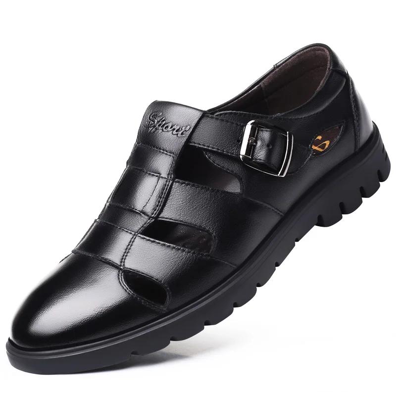 Summer New Luxury Brand Roman Sandals Soft Soled Hollow Out Leather Shoes Business Formal Brown Sandals Casual Breathable Shoes