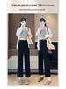 Korean Style High Waist Slimming Lace Trim Wide-Leg Pants for Women - Spring/Autumn Casual Nine-Point Length