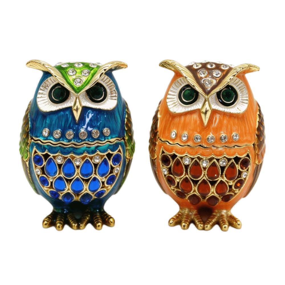 Zinc Alloy Owl Trinket Box Enameled Finish Owl Keepsake Box Classic Ring Holder Box For Rings