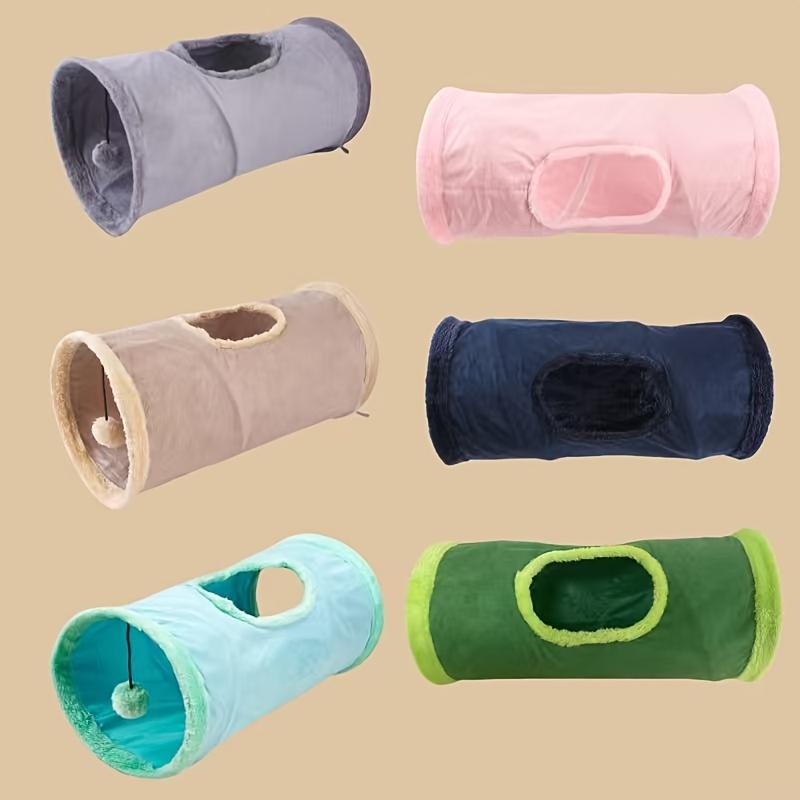 Foldable Velvet Cat Tunnel with Fun Ball Holes, Suitable for Small Pets Cat Tunnel