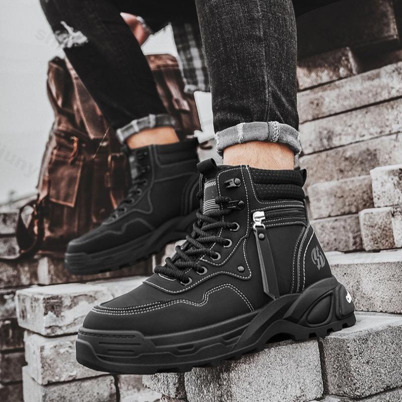 Fashion Men's Niche High Top Thick Soled Casual Short Boots 2025 Winter Fashion Trend Versatile Comfortable Non Slip Chunky Ankle Boots
