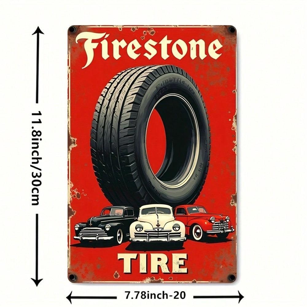 Vintage Firestone Tire Tin Sign Retro Garage Wall Art Home Bar Decor