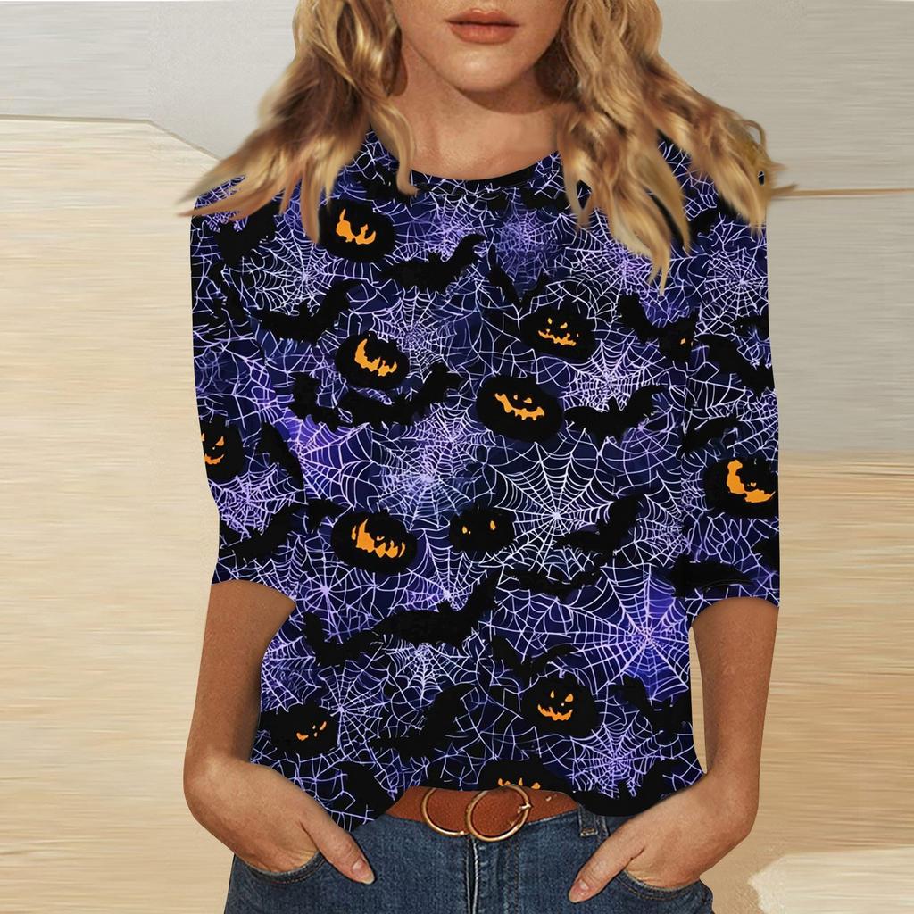 Women's Fashion Casual Round Neck Printed 3/4 T-shirt Top