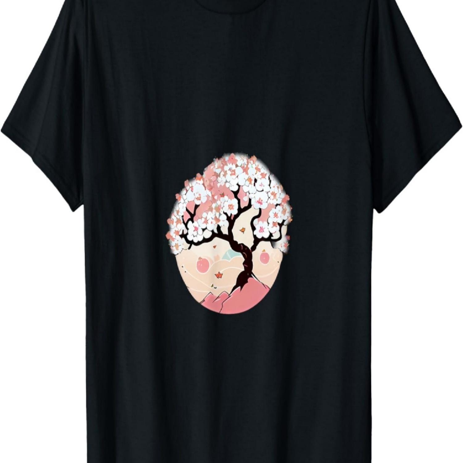 White and pink flowers pastel shade cherry blossom trees T-Shirt S чёрный