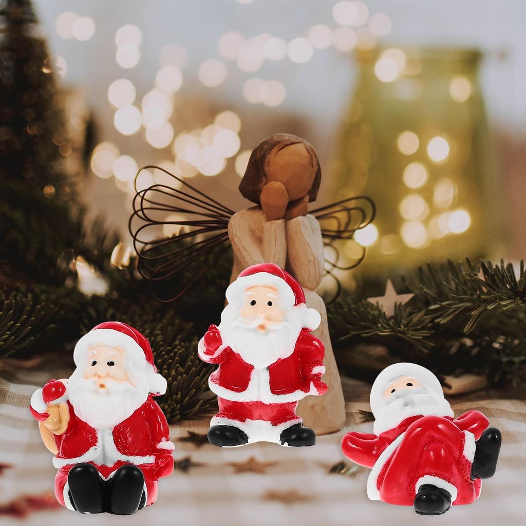 12 Pcs Mini Figurine Santa Claus Ornament Christmas Miniatures Ornaments Craft Party Supplies Resin Child Mini Craft Decor