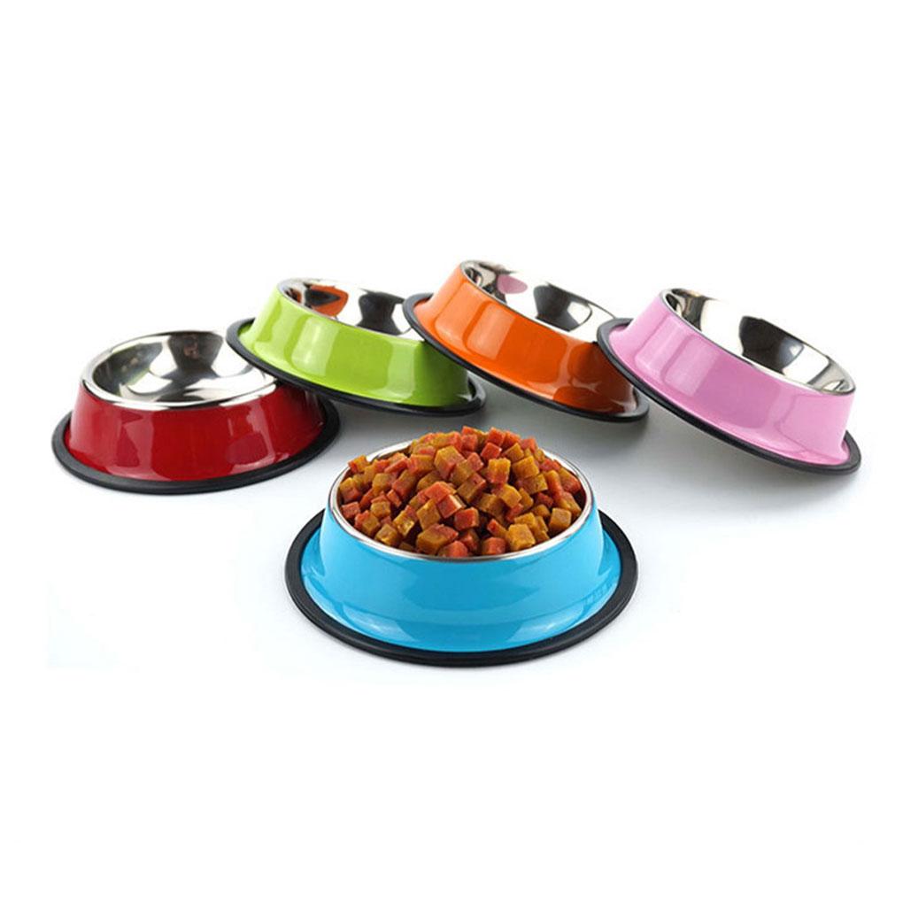 Stainless Steel Pet Bowl Portable Replacement Round Stackable Shockproof Odorless Coated Household Pets Feeding Dish