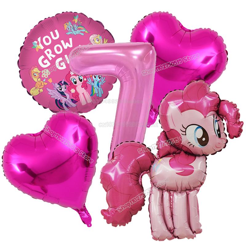 

My Little Ponys Girl Celebration Number Balloons Decoration Adorable Animation Design Love Shape Round Balloons Kit Party Supplies Kids Favor