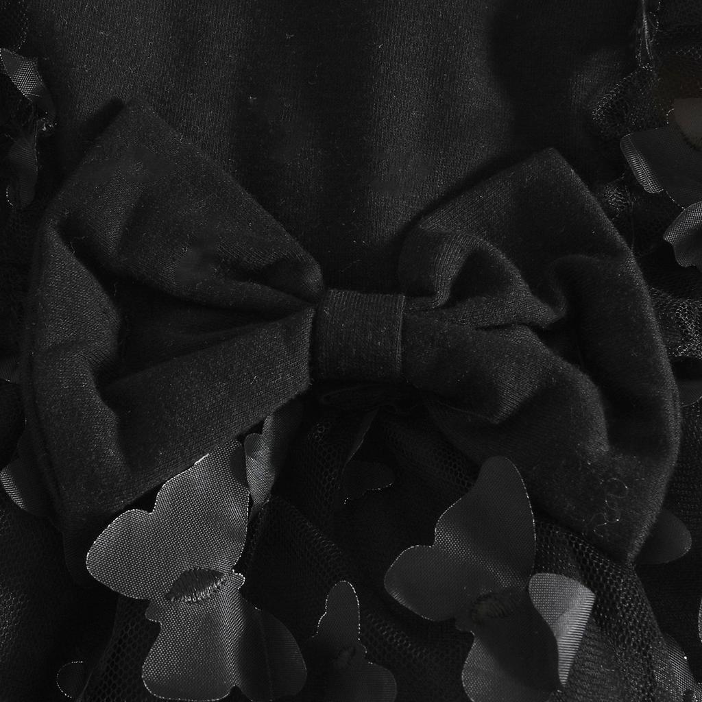 Knitted Butterfly Mesh Patchwork Dress with Ruffle Lace & Long Sleeves