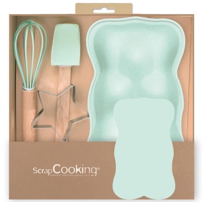 Coffret pâtisserie - SCRAPCOOKING - Ourson - 4 pcs - Silicone - Inox - Vert d'eau
