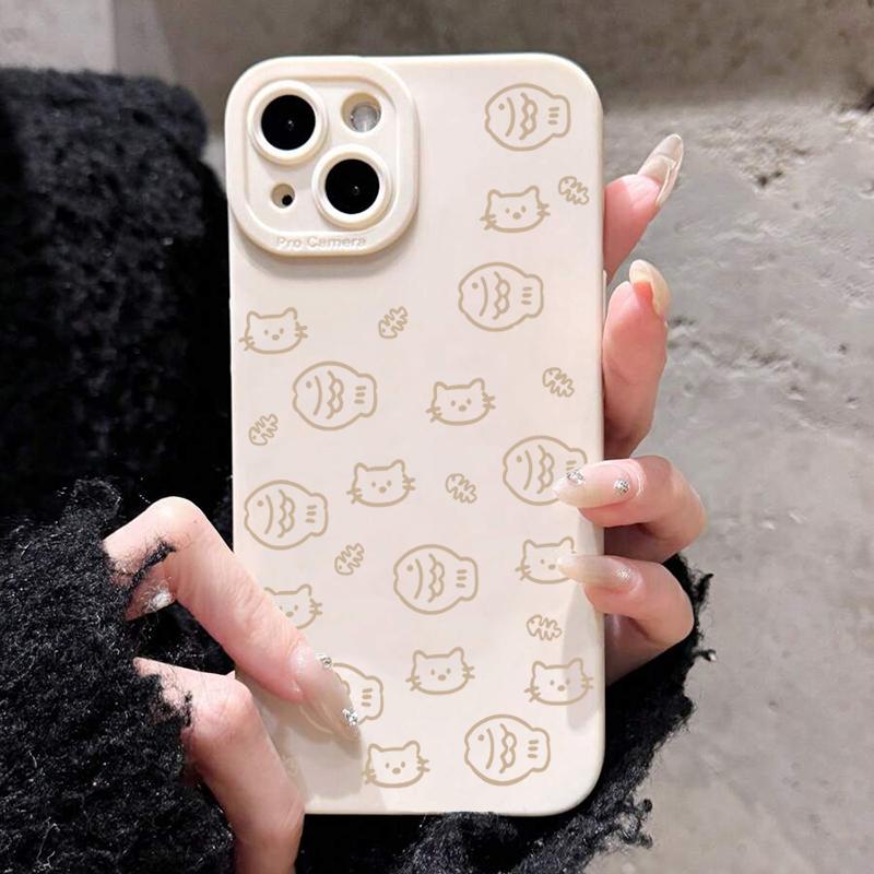 Cute Cartoon Line Cat Phone Case For Samsung Galaxy S25 S24 S23 Ultra S22 Plus S21 S20 FE A55 A54 A35 A15 Shockproof Cover