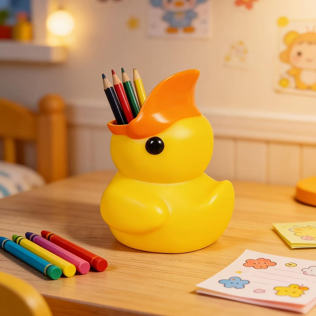 1PC Cute Little Yellow Duck Pen Holder High Value Ornament Student Party Office Party Desktop Finishing Artifact